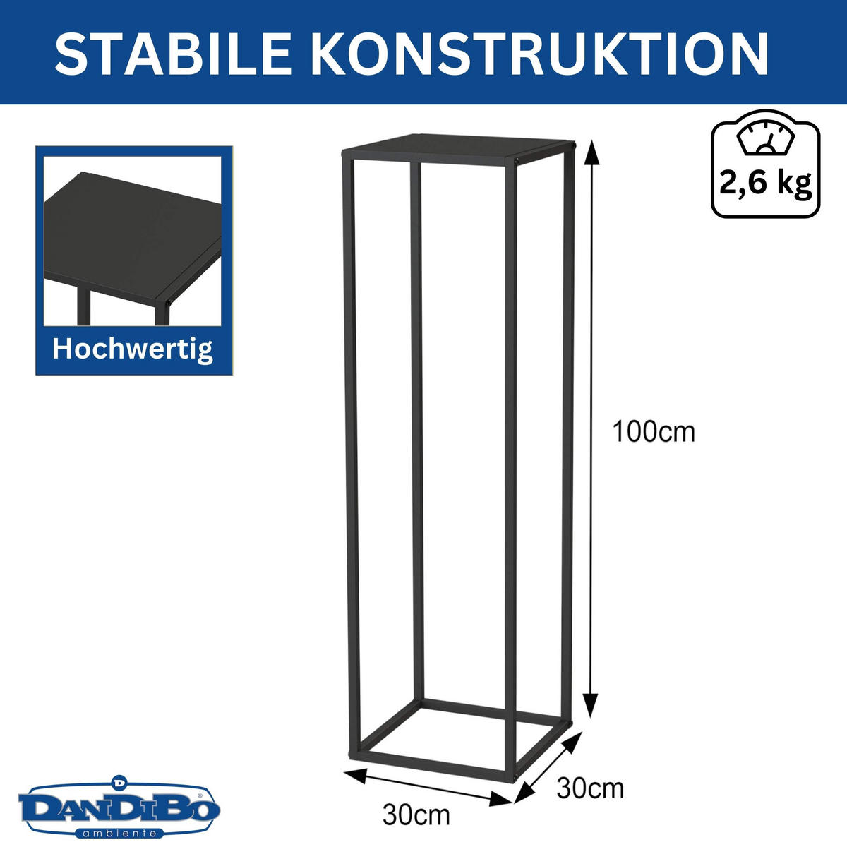 PFLANZENSTÄNDER Metall Schwarz Eckig 100 cm Hoch - Schwarz, Metall (30/100/30cm) - DanDiBo