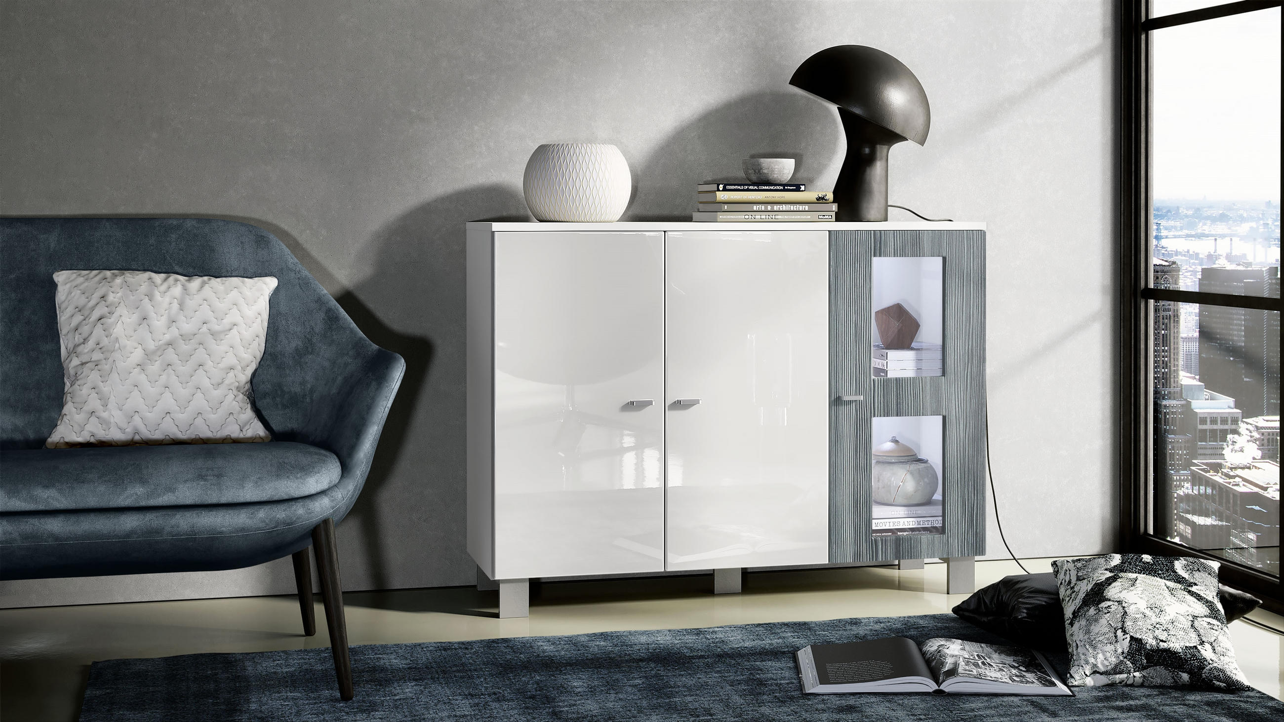 SIDEBOARD Denjo Tür in Avola-Anthrazit - Anthrazit, Holzwerkstoff (107/81/35cm) - Vladon