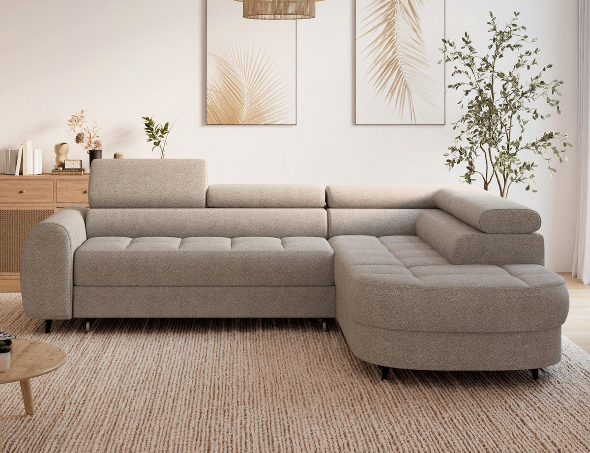 ECKSOFA Vesteria mit Schlaffunktion und Bettkasten – Modernes Design, verstellbare Kopfstützen und hoher Sitzkomfort - Beige, Kunststoff (279/72cm) - Wohnideebilder