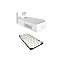 BETT mit Kopfteil, Stauraum & Schublade + Lattenrost - 90 x 190 cm - Weiß - LEANDRE - Weiß, Holz (90/190cm) - Vente-Unique