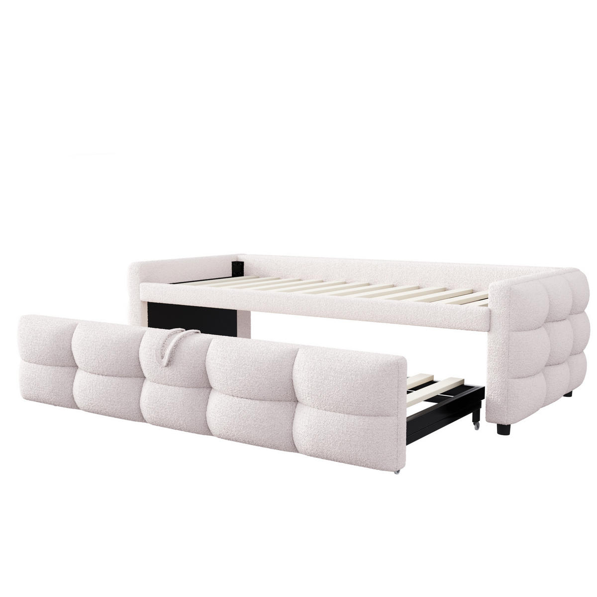 POLSTERBETT 90/190 cm Beige aus Teddy mit Ausziehfunktion - Beige, Textil (90/190cm) - OKMYHOME