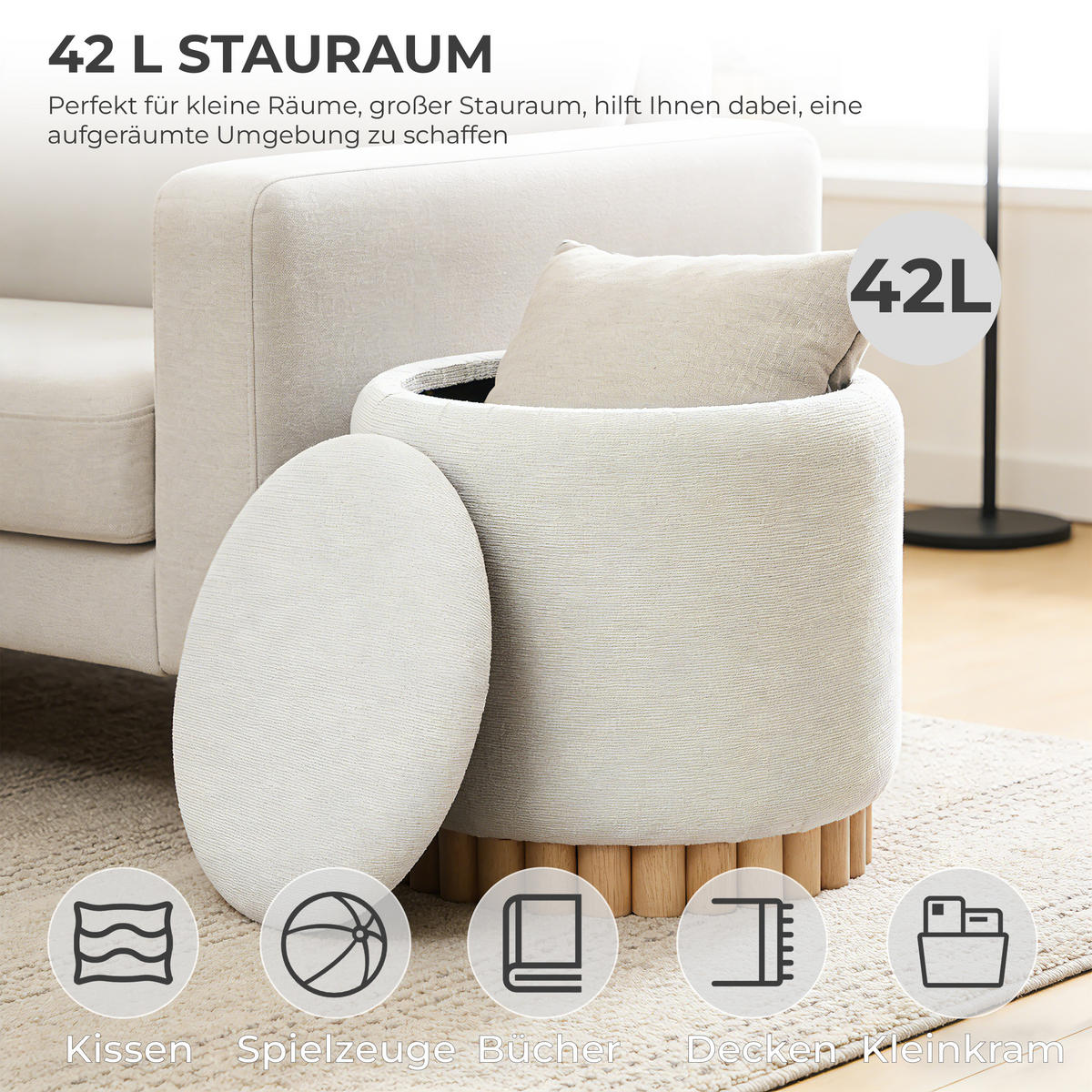 HOCKER mit Stauraum Weiß - Weiß, Holz/Holzwerkstoff (46/46/46cm) - Hometopia