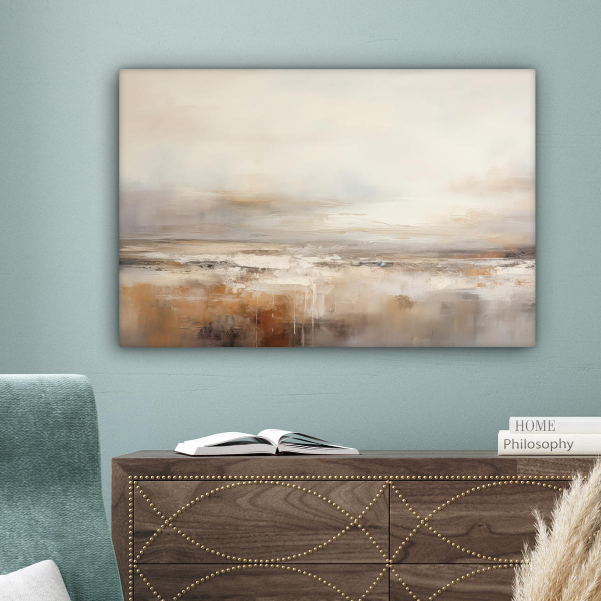 LEINWANDBILD - Kunst - Industriell - Grau - Braun - Abstrakt - 90x60 - Deko Wohnzimmer - Sandfarben, Textil (90/60cm) - MuchoWow