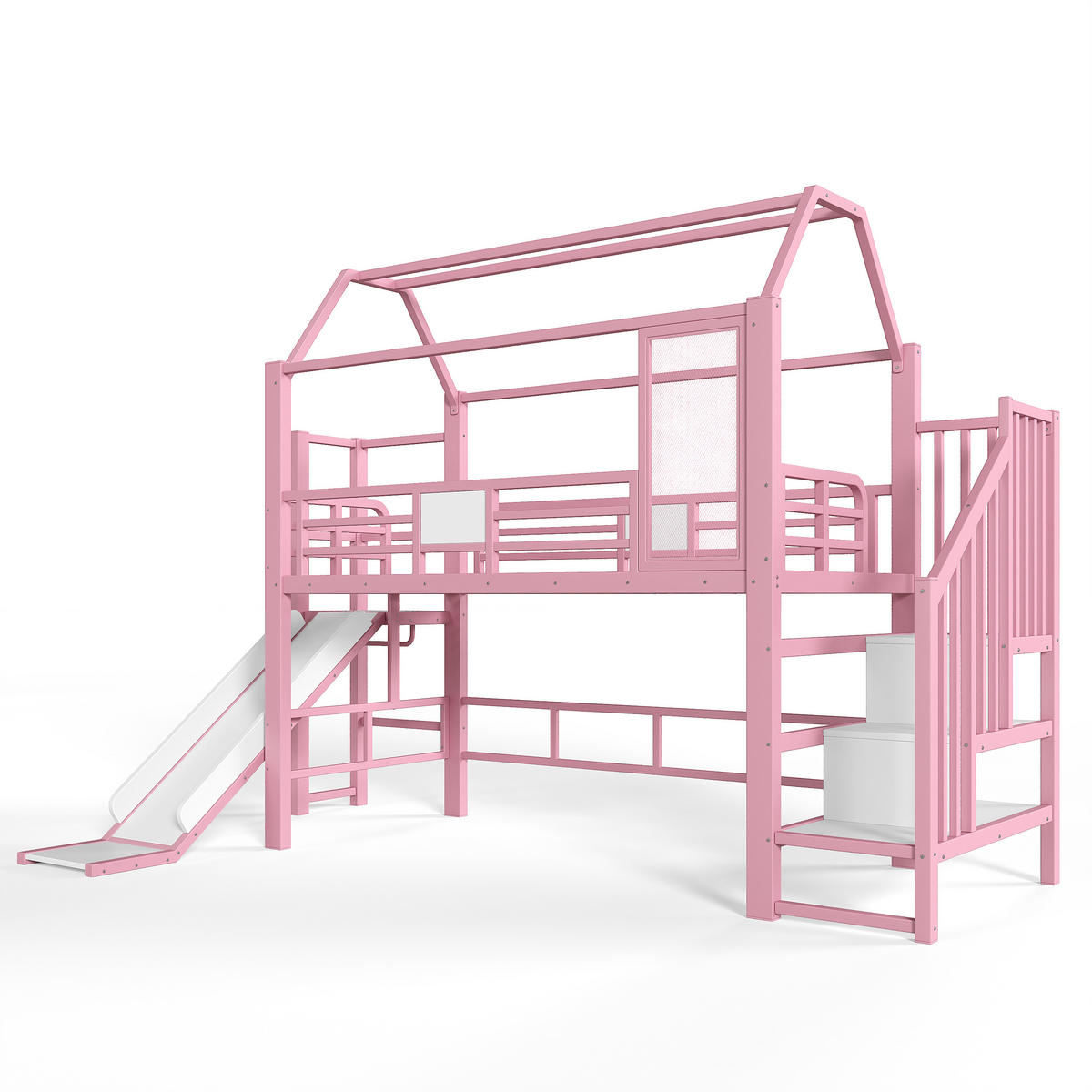 HOCHBETT 90/200 cm Hausform mit Rutsche und LED, DE-41963, in Rosa - Pink, Metall (90/200cm) - ComfortXL