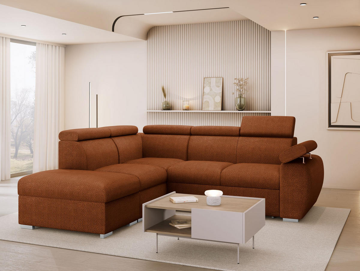 ECKSOFA Boston 2RR1P, Seite: Links PUFAP+R+1P(65)+2R - Silberfarben/Bronzefarben, Holz/Textil (260/230cm) - MIRJAN24