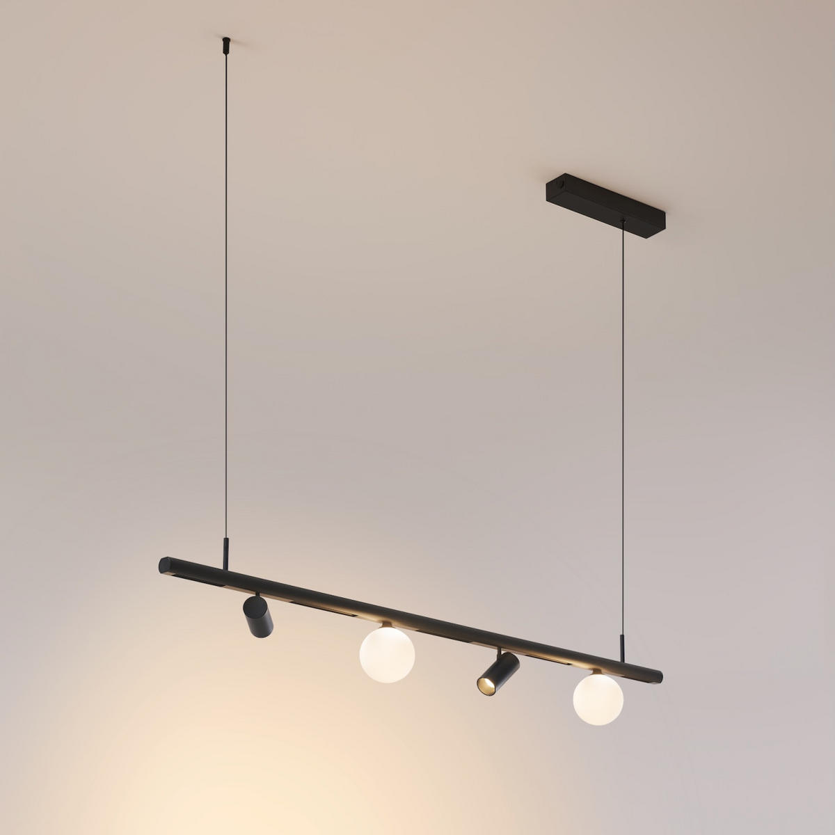 PENDELLEUCHTE MIT SPOTSTRAHLERN Lyne, Schwarz und weiß, 125cm - Weiß, Glas (125/125/8.5cm) - KOSILUM