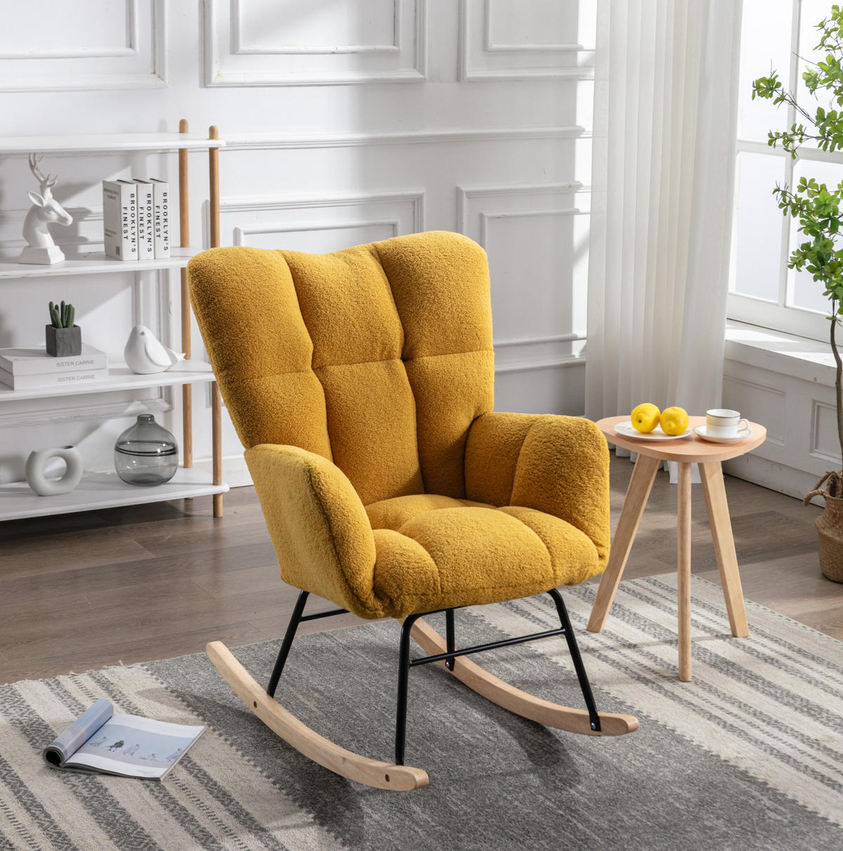 SCHAUKELSTUHL Teddy-Stoff mit hohem Rücken und Filzschutz 80/70/95 cm Gelb - Gelb, Textil (70/95/80cm) - Redom