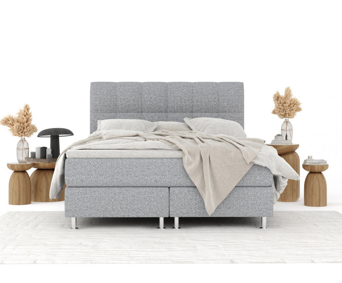 BOXSPRINGBETT Elisio Grau 180/200 cm mit Latex-Topper - Silberfarben/Grau, Holz/Holzwerkstoff (180/200cm) - Maison de Reve