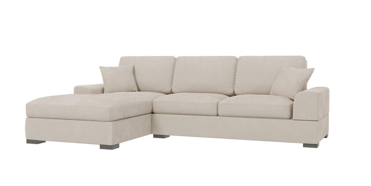 ECKSOFA Saga Beige Cord - Beige/Schwarz, Holz/Buchenholz (306/184cm) - S-Style Möbel