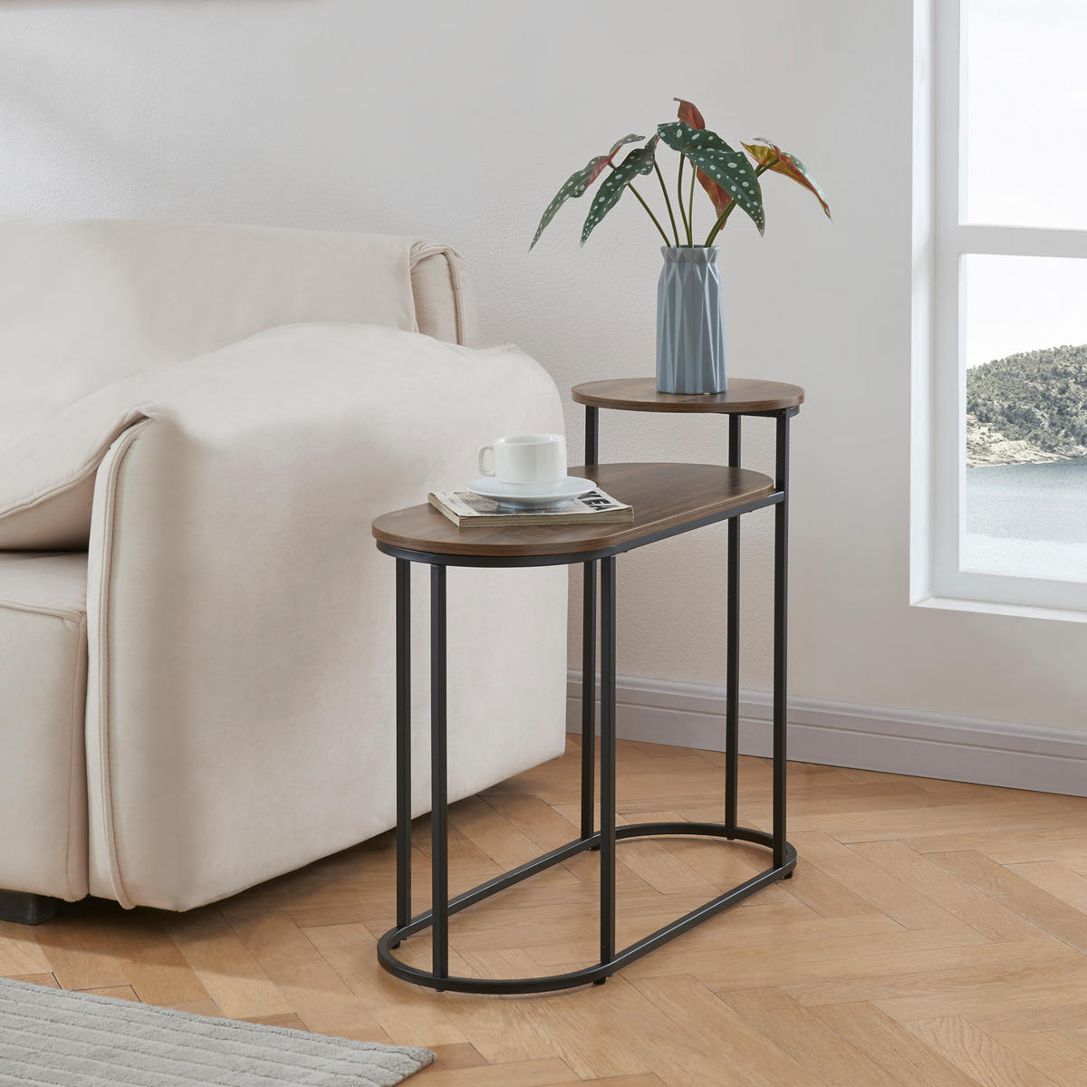 BEISTELLTISCH Serba - Dunkelbraun/Schwarz, Holzwerkstoff/Metall (29/75/59cm) - [en.casa]