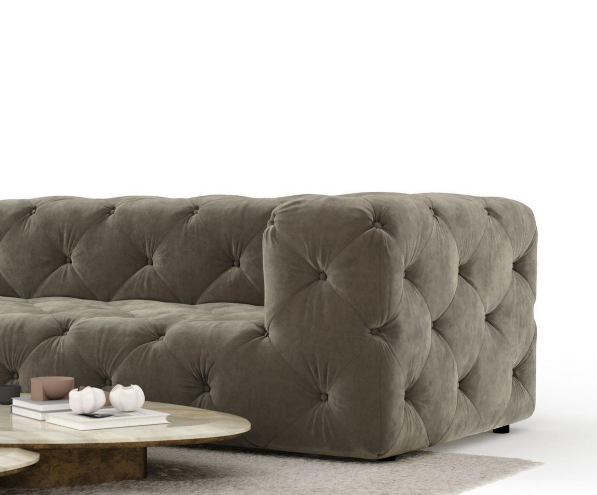 ECKSOFA Cosimo Taupe Samtstoff - Taupe/Schwarz, Holz/Holzwerkstoff (325/228cm) - Maison de Reve