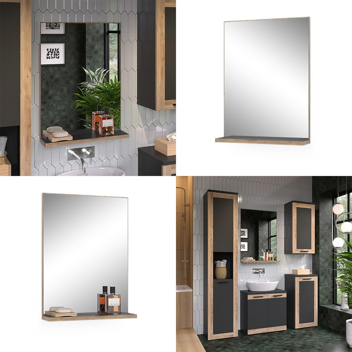 BADEZIMMERSPIEGEL Niko Anthrazit 60 x 80 cm - Anthrazit, Holzwerkstoff (60/80/14.6cm) - Vicco