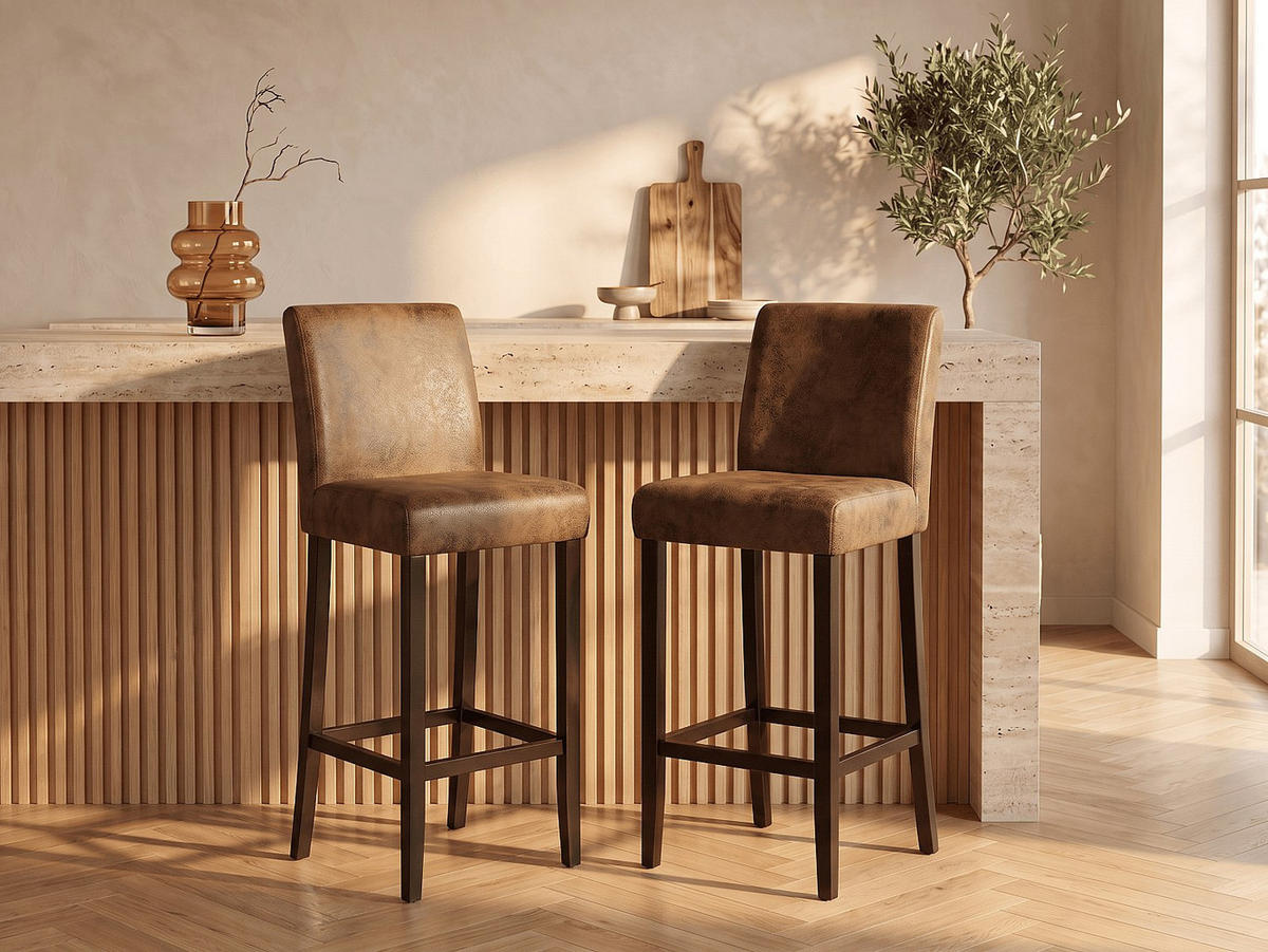 BARHOCKER - 46 cm x 49 cm - stoff - naturfarben dunkel, schokoladenbraun Santos - Braun, Holz/Textil (46/117/49cm) - Vente-Unique