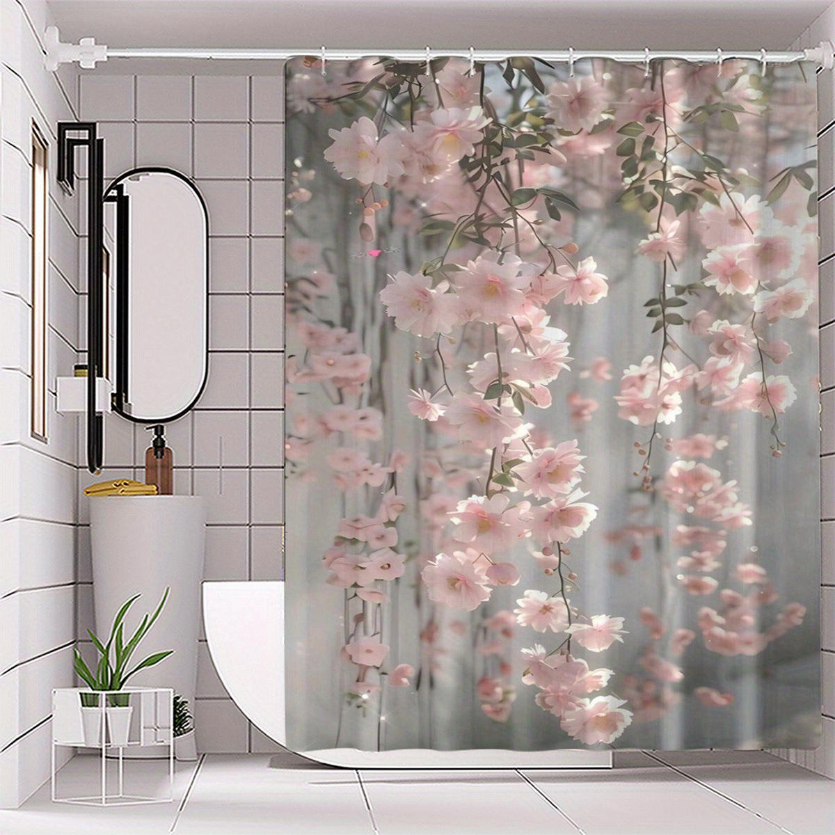 DUSCHVORHANG Rosa Sakura 180 x 180 cm Polyester maschinenwaschbar mit Haken Badezimmer - Pink, Textil (180/180cm) - MCBOSON