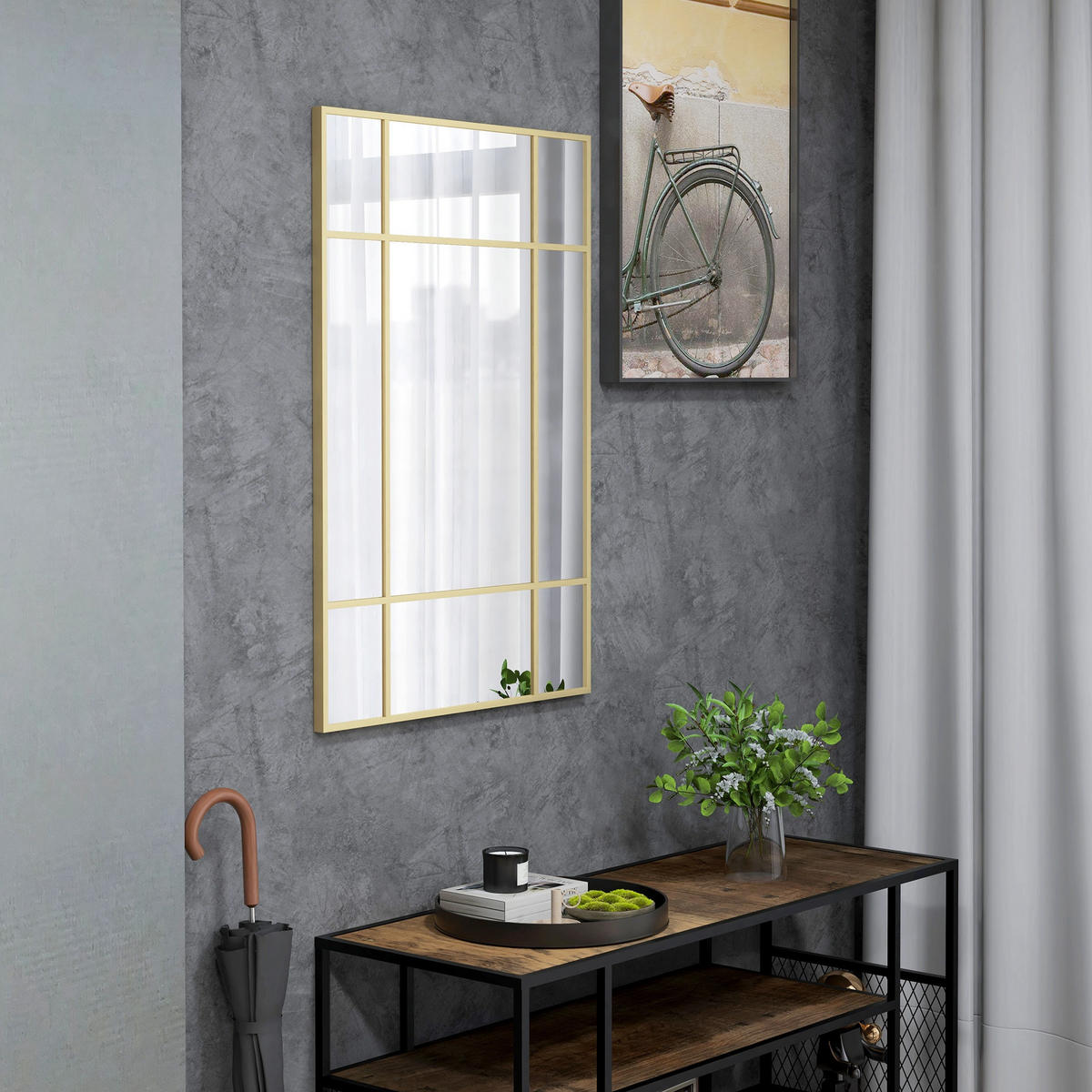 WANDSPIEGEL DE-08874 Gitterdesign mit 9 Feldern, 90/60 cm Gold - Goldfarben, Metall (90/60/2cm) - ComfortXL