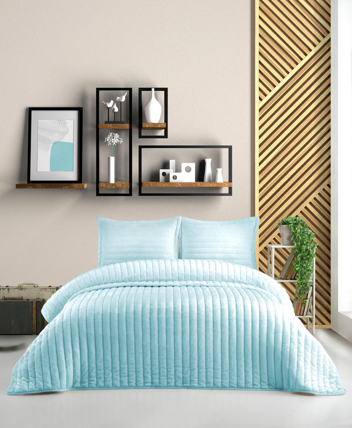TAGESDECKE 230/260 cm Set 3-teilig mit Kissenbezügen #01 Türkis - Türkis, Textil (230/260cm) - ROLFNERS