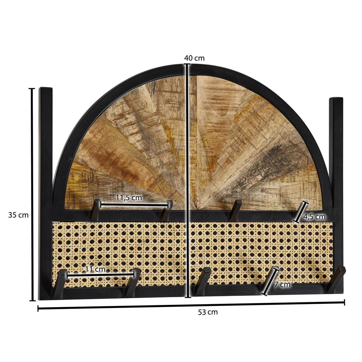 WANDGARDEROBE Mango Massivholz Rattan Metall Modern - Braun, Holz/Metall (53/40/8cm) - KADIMA DESIGN