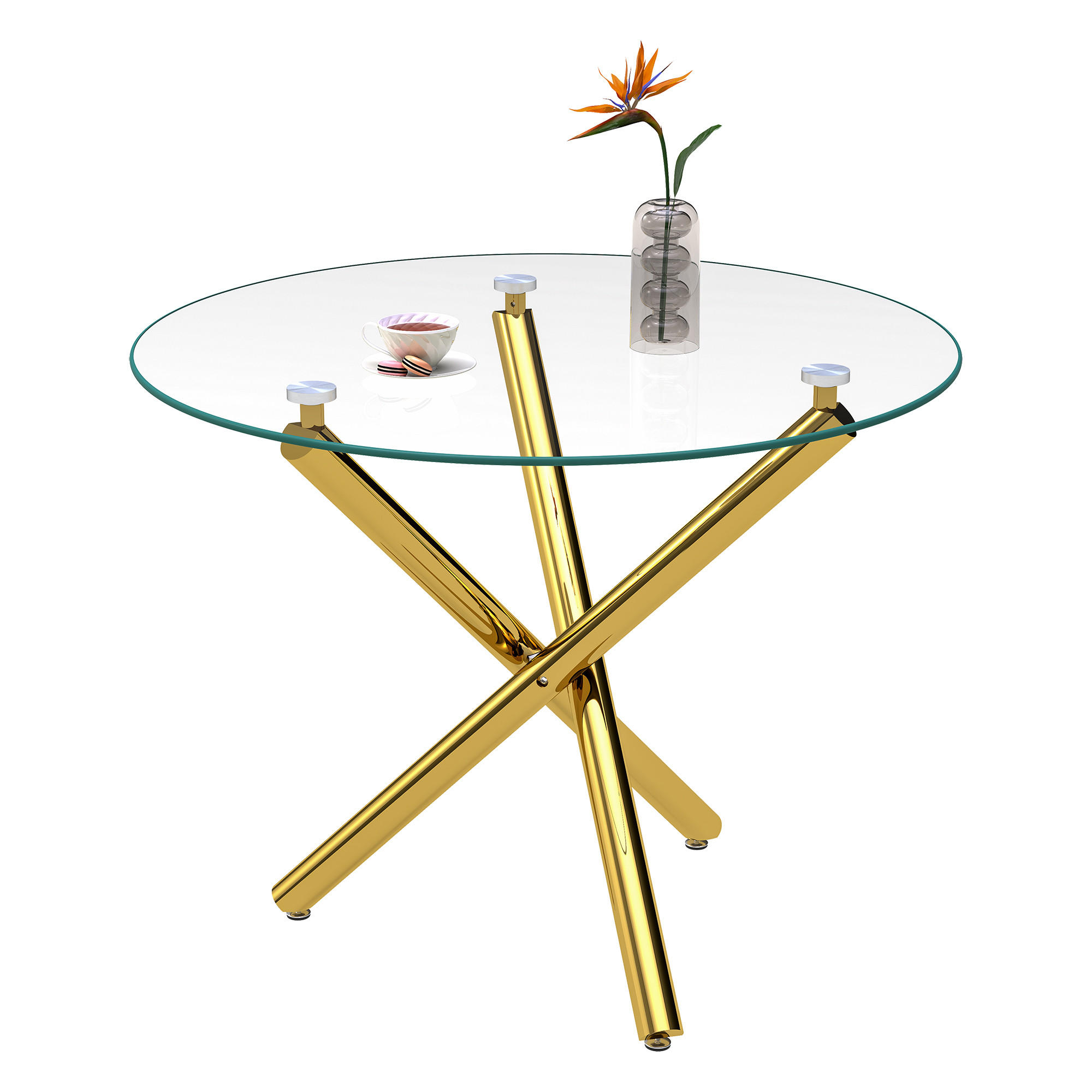 ESSTISCH 80/80/76 cm gold aus Glas und Metall mit verstellbaren Gleitern - Goldfarben, Metall (80/80/76cm) - OKWISH