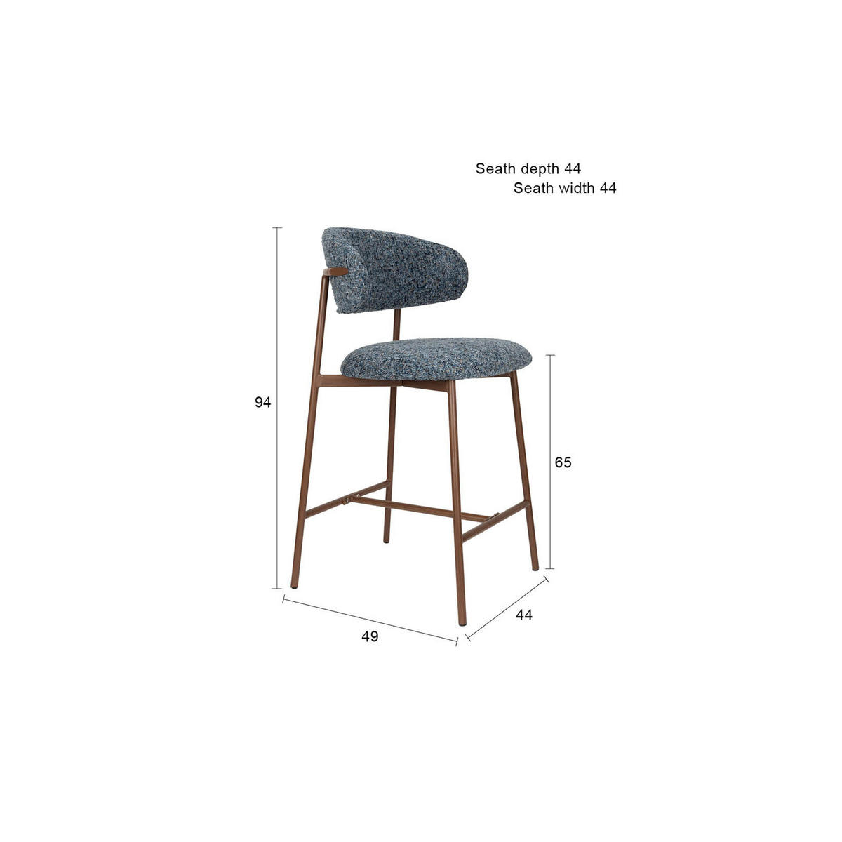 BARHOCKER Claes mit Rückenlehne 65 cm Blau - 2 er Set - Blau, Kunststoff (44/94/49cm) - Housecraft Living