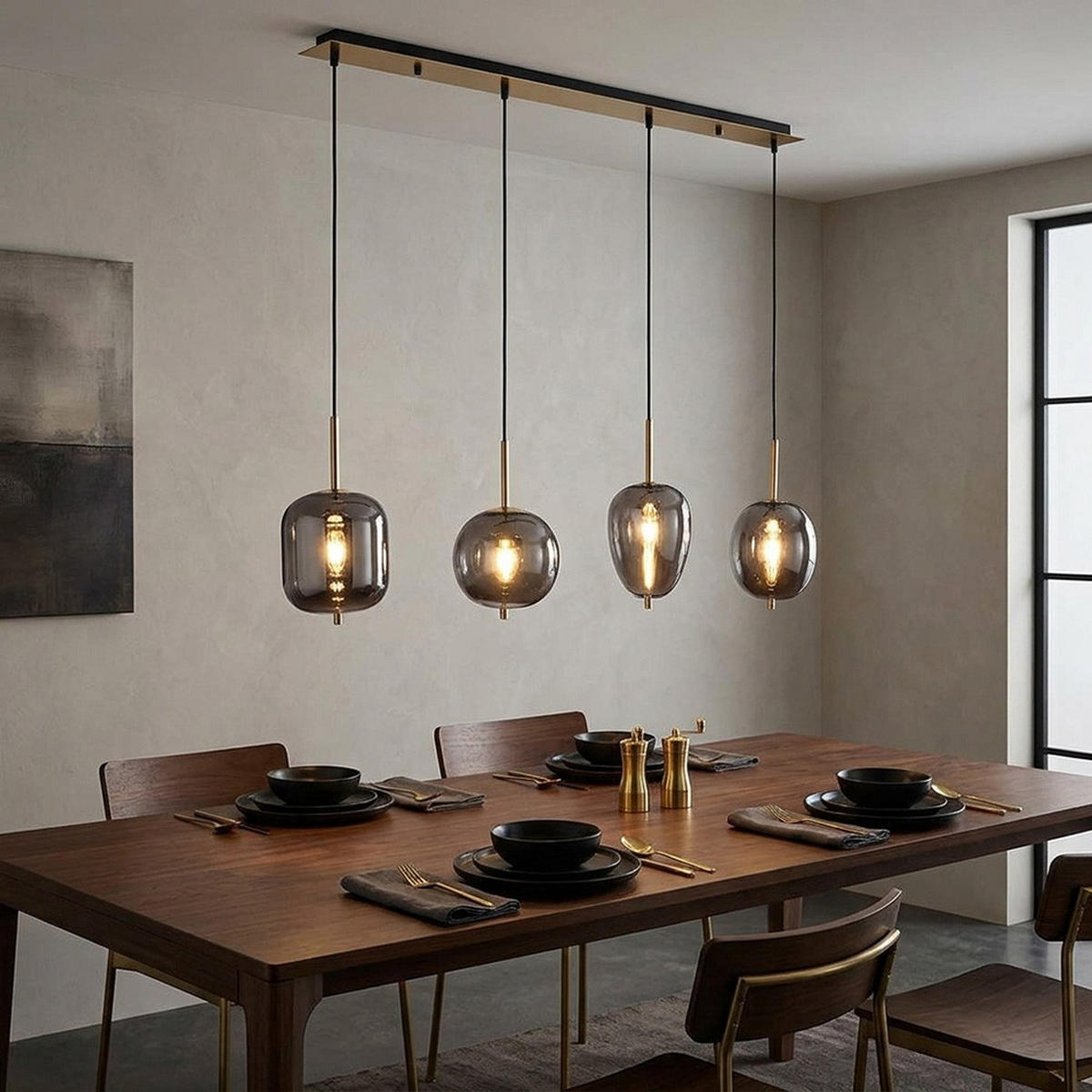HÄNGELEUCHTE Metall Rauchgrau 4 Flammig - Grau, Glas (110/18.5/120cm) - Globo Lighting