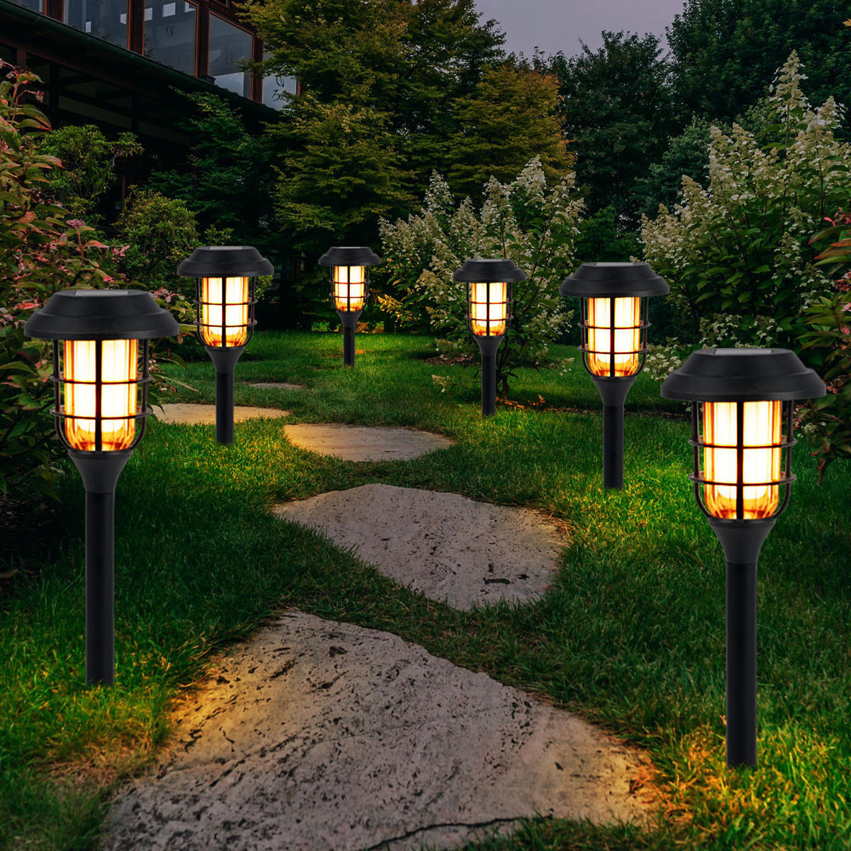 LED AUSSENLEUCHTE Solar schwarz 6er Set - Schwarz, Kunststoff (12/12/43cm)
