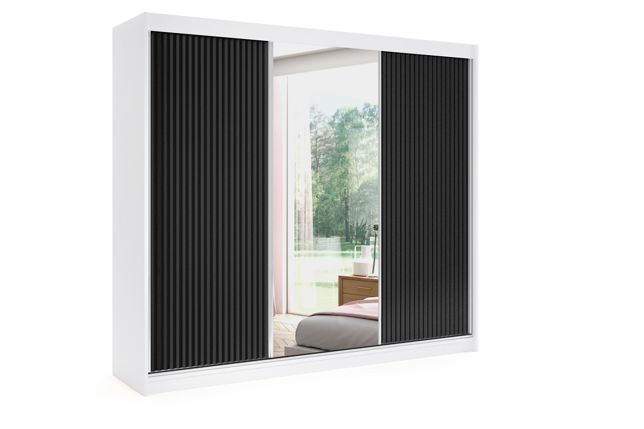 KLEIDERSCHRANK RYFLO mit LED - 250 - Weiß|Schwarz - Schwarz/Weiß, Holzwerkstoff (250/215/61cm) - ALTDECOR