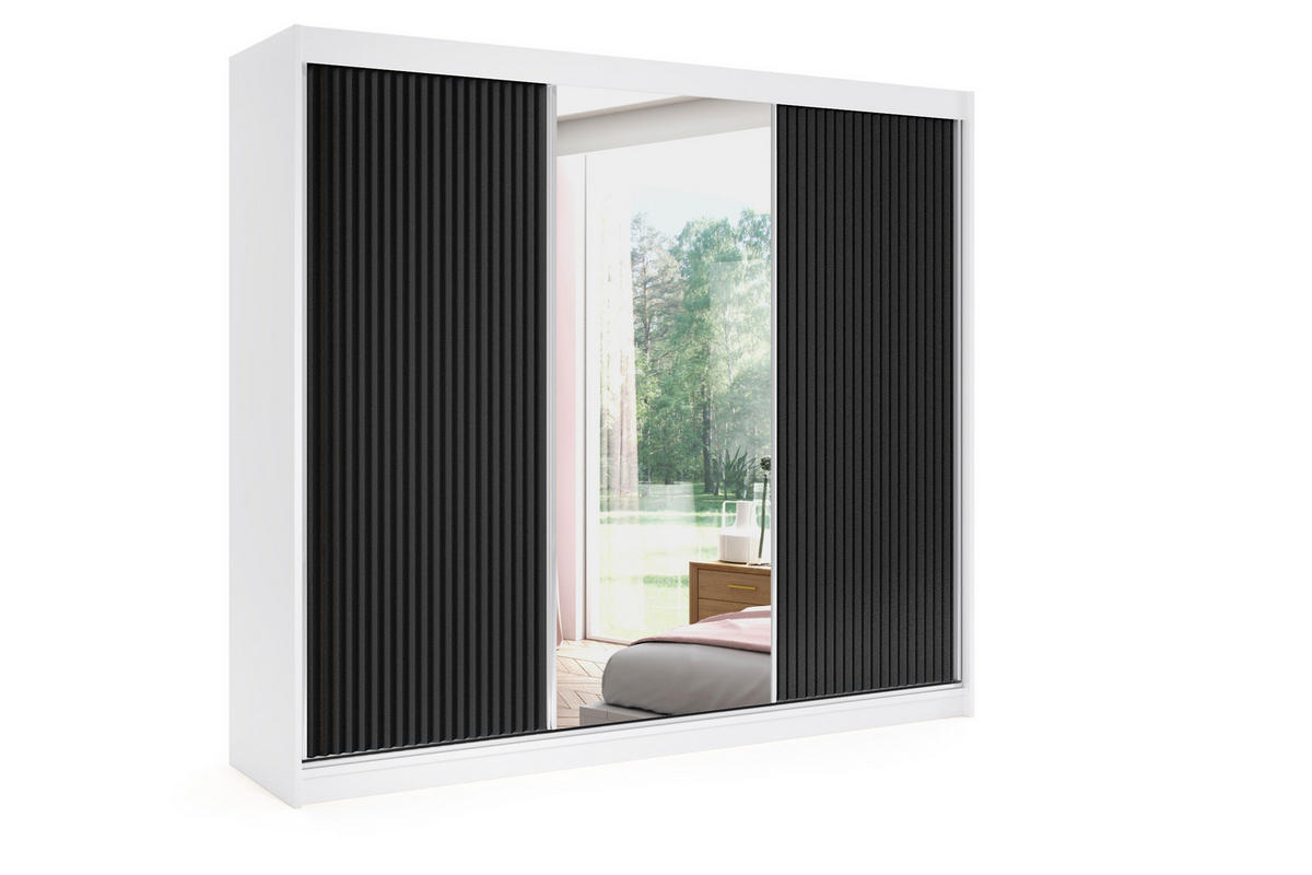 KLEIDERSCHRANK RYFLO mit LED - 250 - Weiß|Schwarz - Schwarz/Weiß, Holzwerkstoff (250/215/61cm) - ALTDECOR