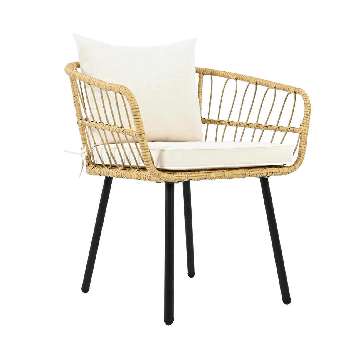 GARTENSETS aus Rattan Natur mit Sitzkissen & verzinktem Eisenrahmen - Naturfarben, Metall - Modfu
