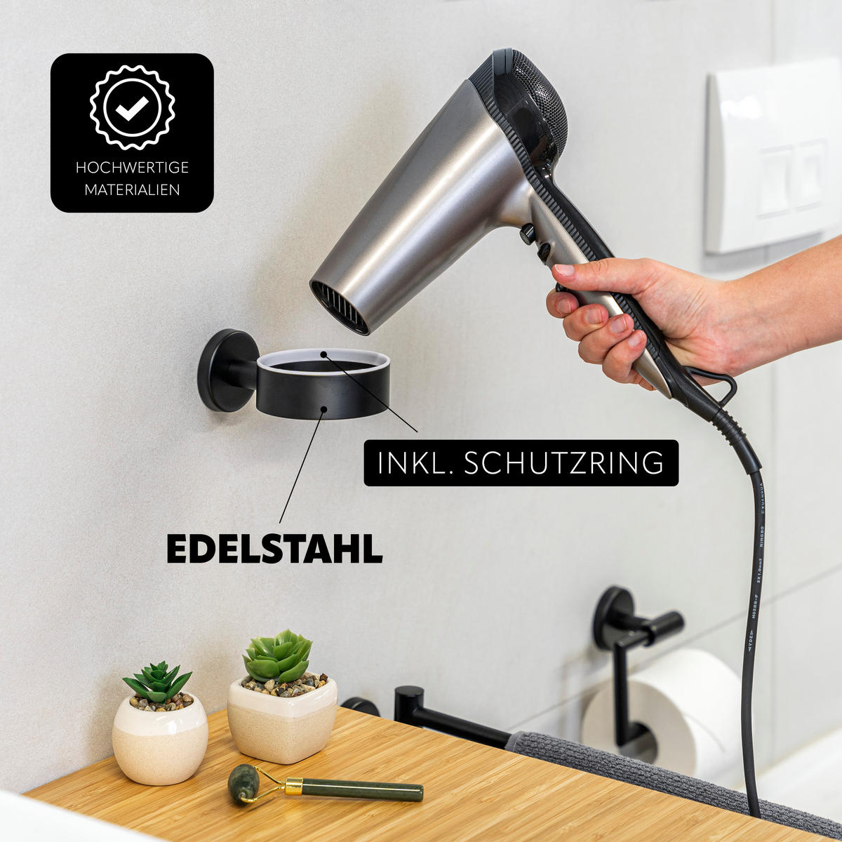 BADEZIMMER-ZUBEHÖR-SET PIAZZA BLACK 5tlg, Edelstahl, schwarz - Chromfarben, Metall (14.5/35/11.5cm) - bremermann