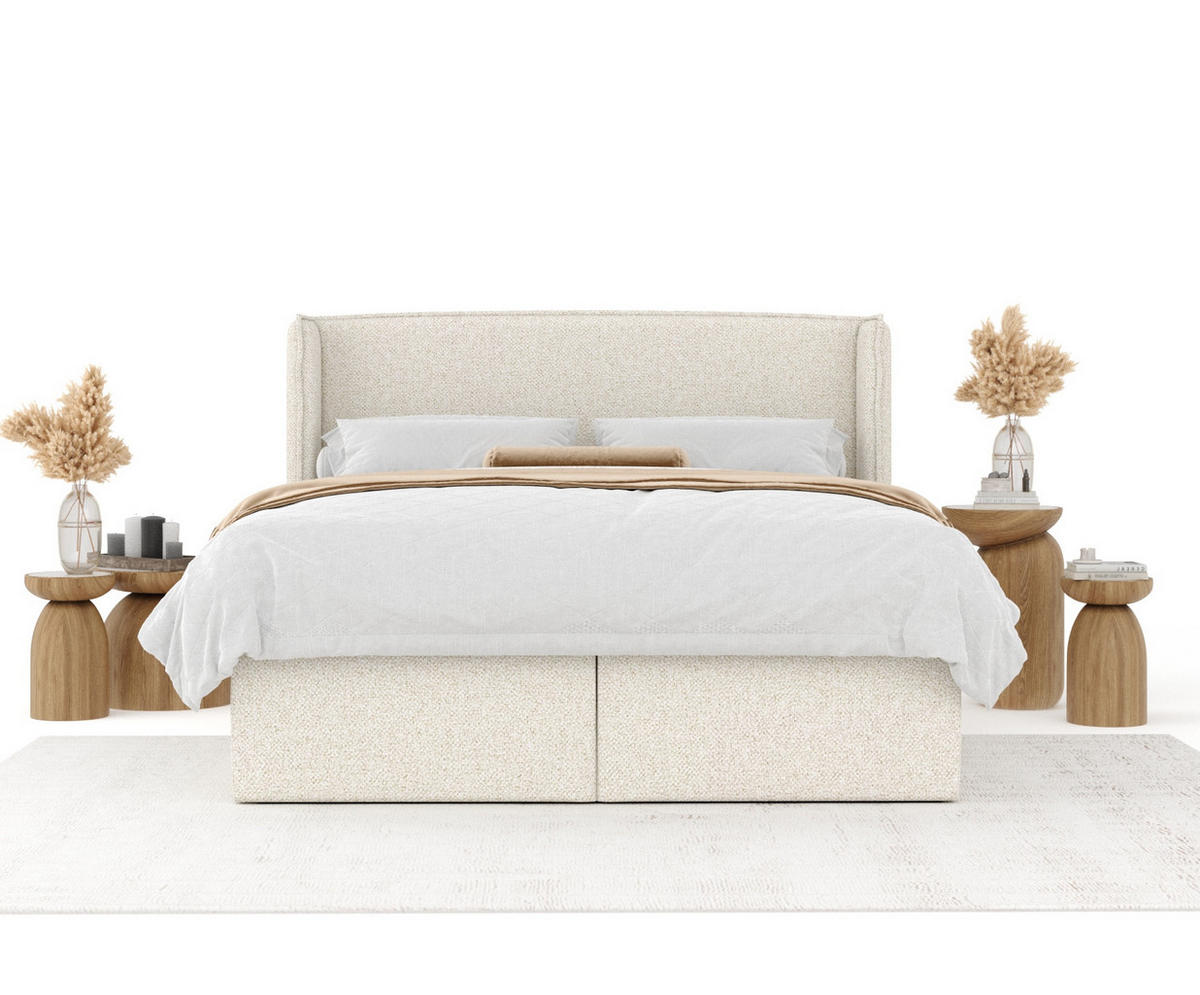 BOXBETT Skyline Creme 200/200 cm mit Matratze und Topper - Creme/Schwarz, Holz/Holzwerkstoff (200/200cm) - Maison de Reve