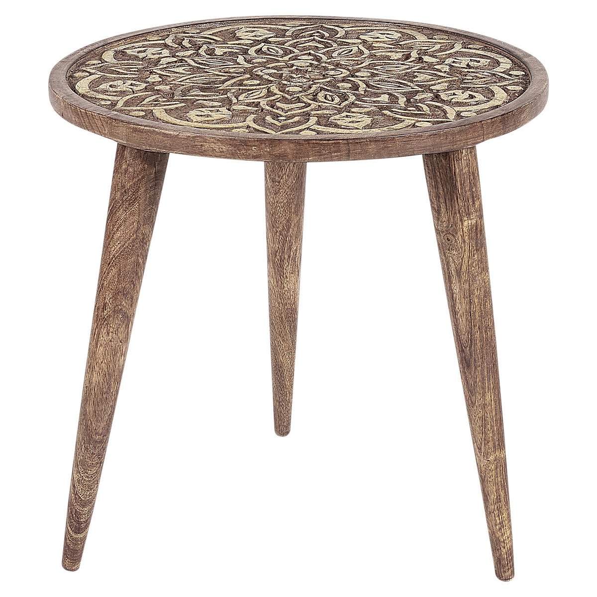 BEISTELLTISCH 2er-Set Mangoholz dunkelbraun/gold rund Ranja - Dunkelbraun/Goldfarben, Holz (37/37/37cm) - Beliani