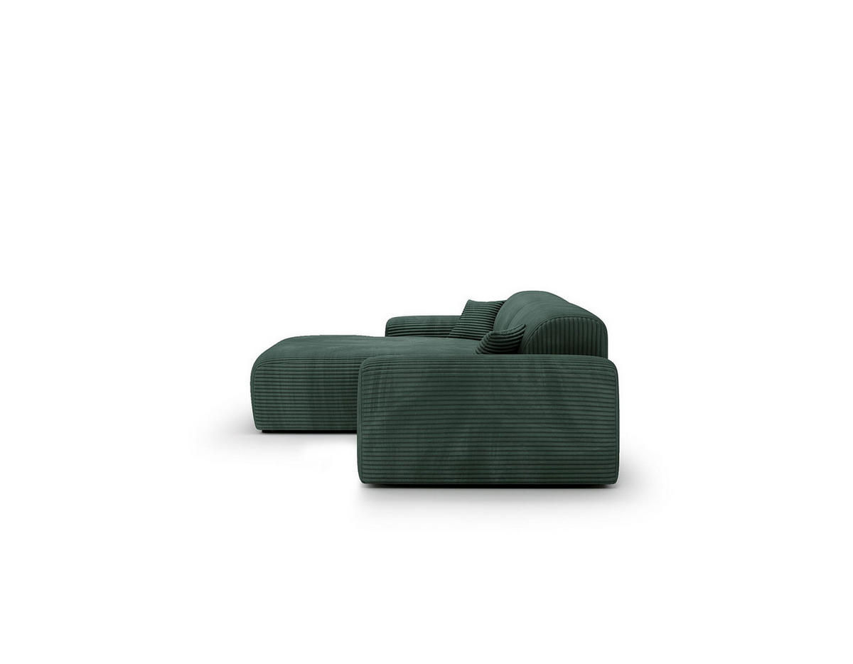 ECKSOFA mit Longchair - Cord - Schwarz/Grün, Kunststoff/Textil (284/178cm) - home24
