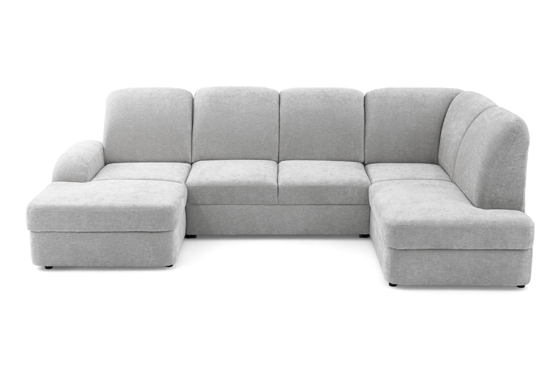 ECKSOFA VIBE U Rechts mit Schlaffunktion 129x263 Chenille Hellgrau - Hellgrau/Schwarz, Holz/Kunststoff (186/102/280cm) - Muffo