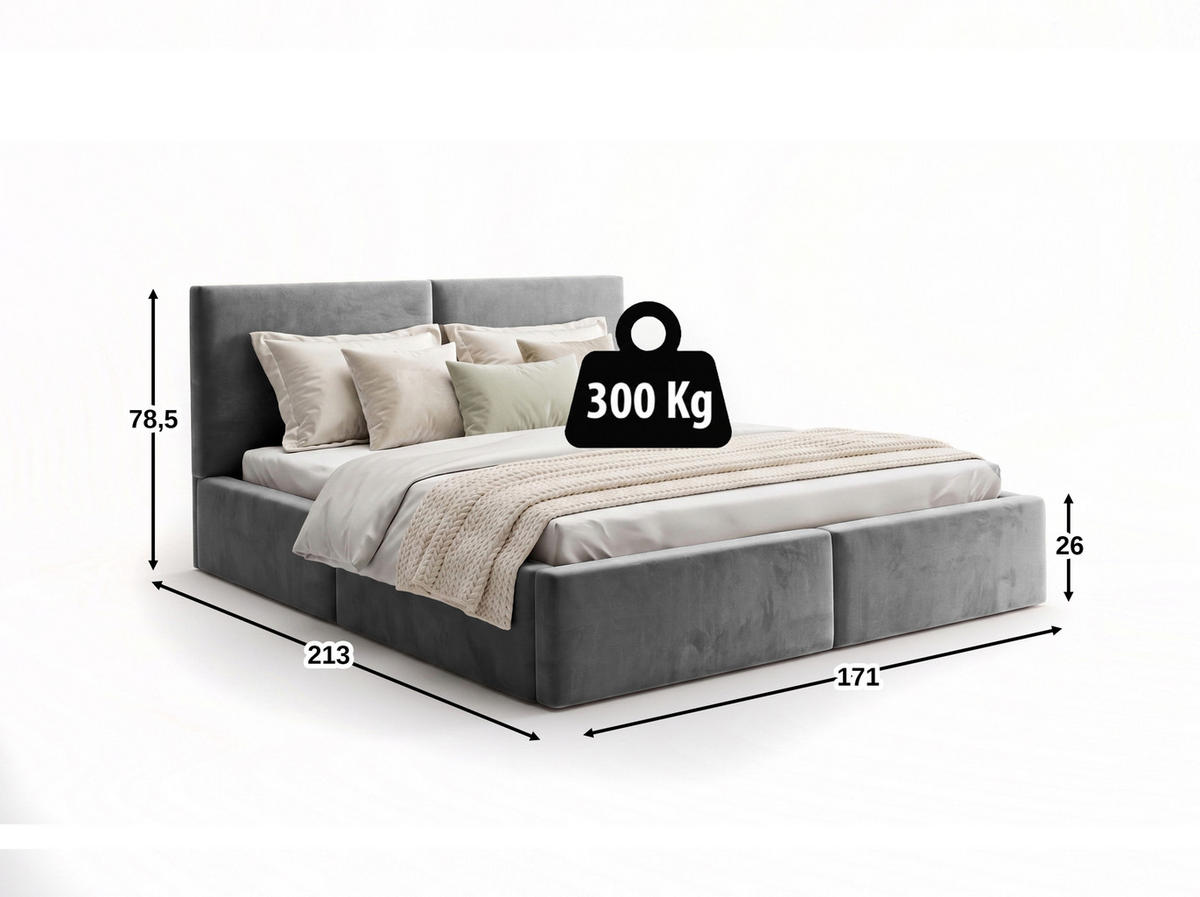 POLSTERBETT 160X200 Grau mit Stauraum inkl. Hebemechanismus - Grau, Textil (160/200cm) - Interbeds