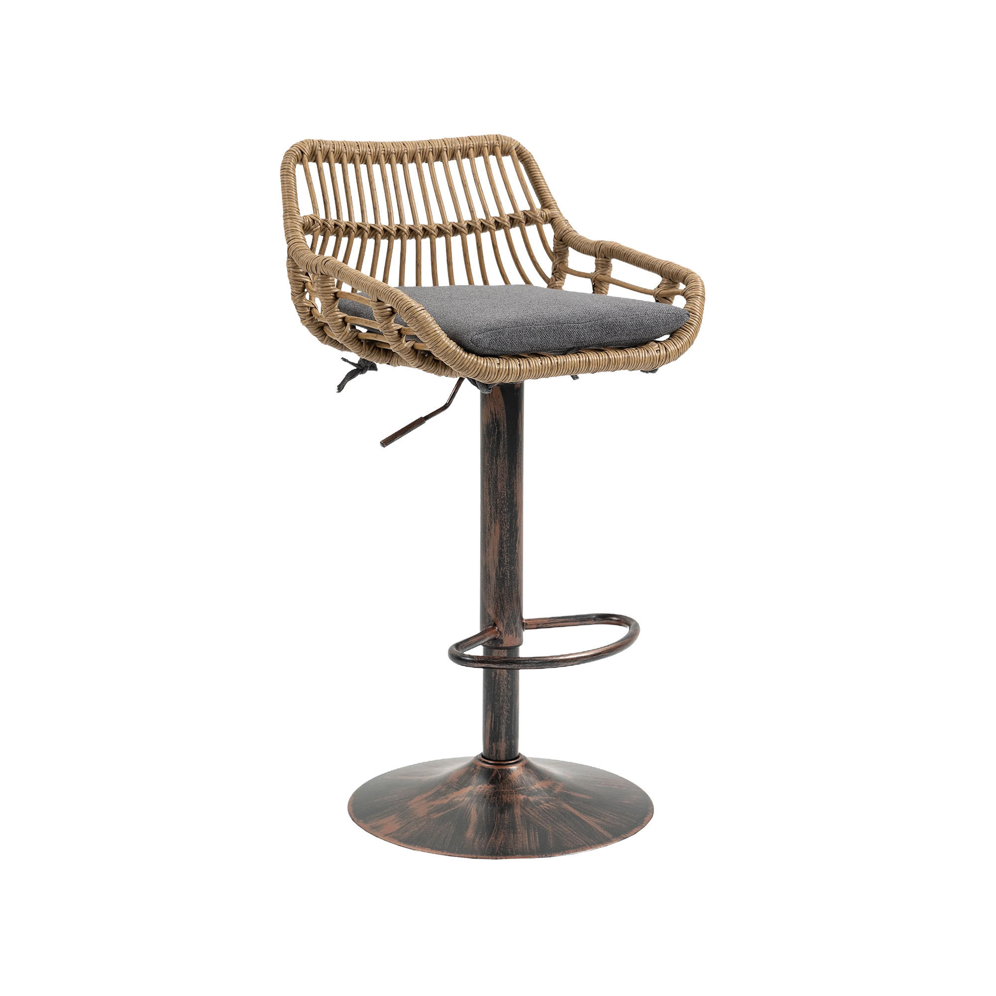 BARHOCKER,DREHSTUHL,RATTAN 360° drehbar, 2er-Set,Grau - Grau, Metall (38/109/39cm) - LVHOM