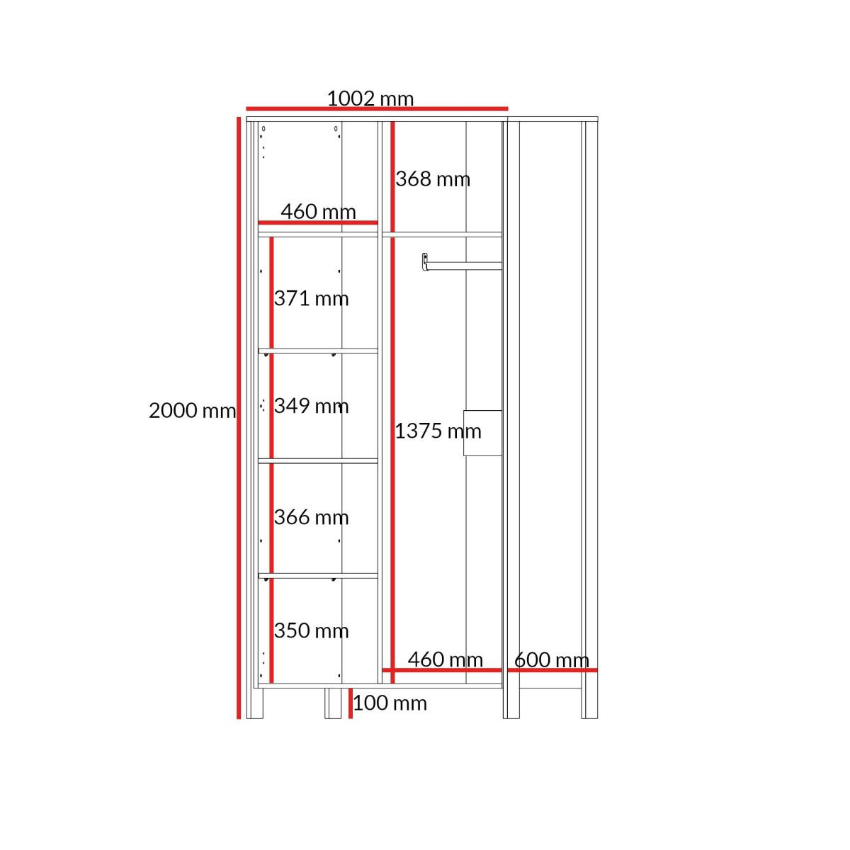 DREHTÜRENSCHRANK Ethan 2D 100 Eiche Cremona - Eichefarben/Schwarz, Holzwerkstoff/Metall (100/200/60cm) - mzm24