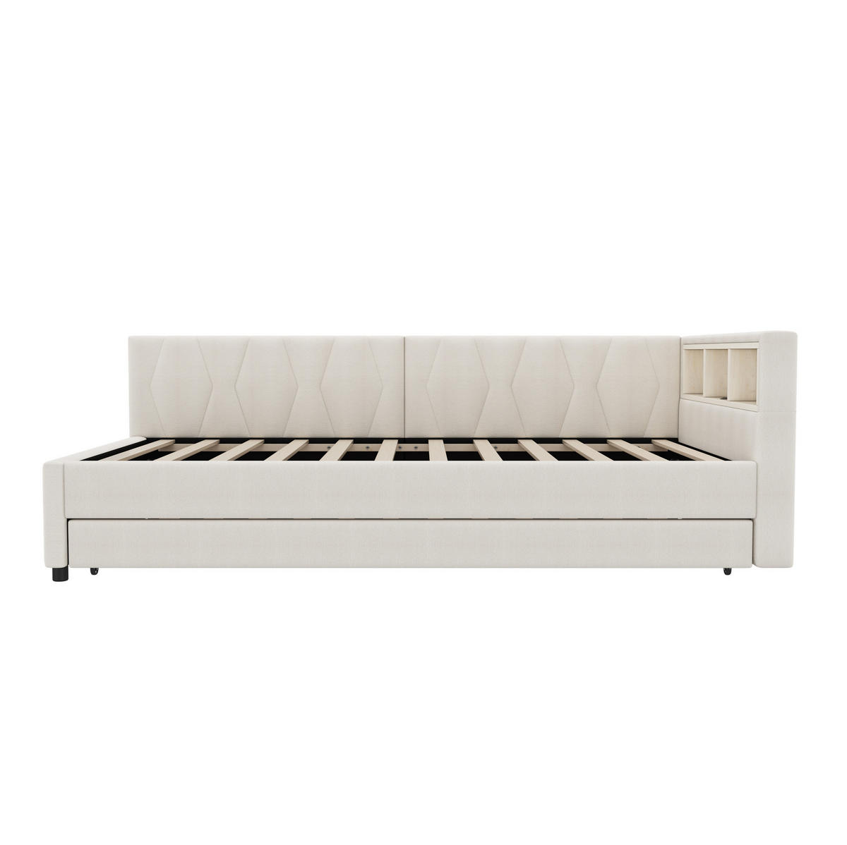 POLSTERBETT 90/200 cm Beige mit LED-Beleuchtung und USB- und Type-C-Anschlüssen - Beige, Textil (90/200cm) - Flora Grace