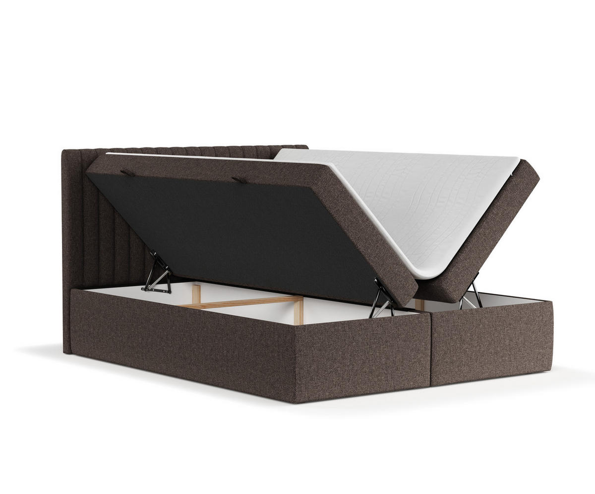 BOXBETT Spencer Braun 180/200 cm mit Matratze und Topper - Schwarz/Braun, Holz/Holzwerkstoff (180/200cm) - Maison de Reve