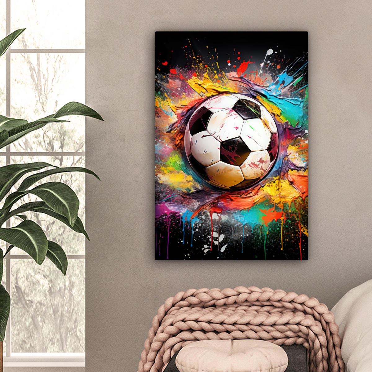LEINWANDBILD Fußball - Farbe - Farben - Schwarz - Weiß 40x60 cm - Weiß, Textil (40/60cm) - MuchoWow