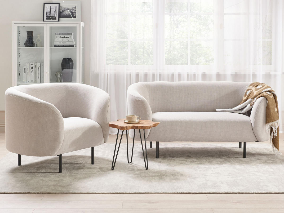 3-SITZER SOFA SET Polsterbezug beige/schwarz Loen - Beige/Schwarz, Textil (155/79/70cm) - Beliani