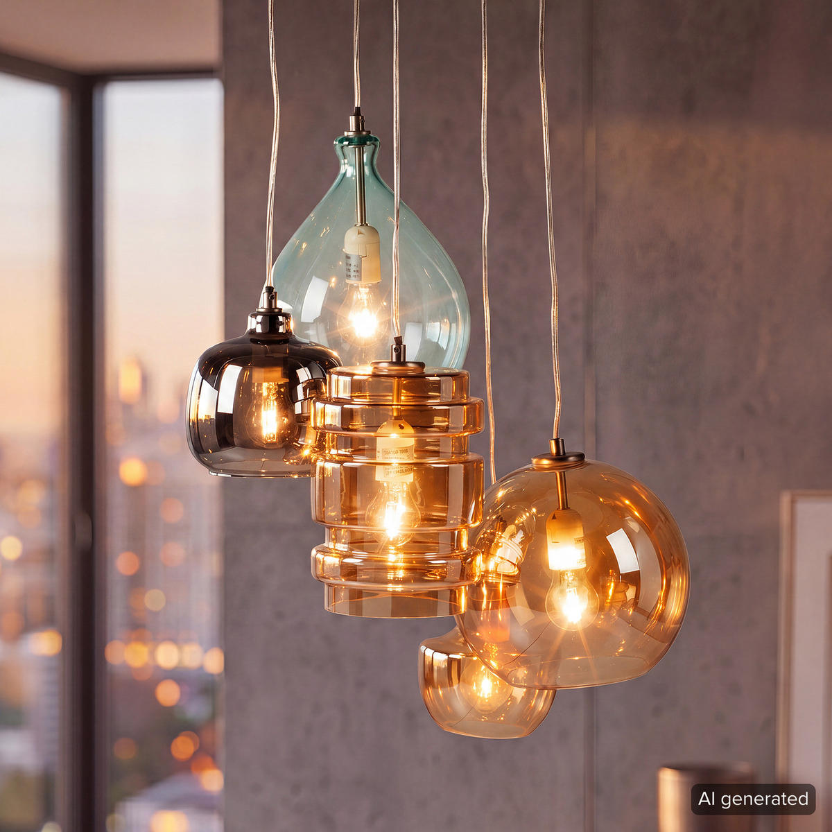 PENDELLEUCHTE - Metall / Glas - 5-flammig - Multicolor, Glas/Metall (50/50/130cm) - home24