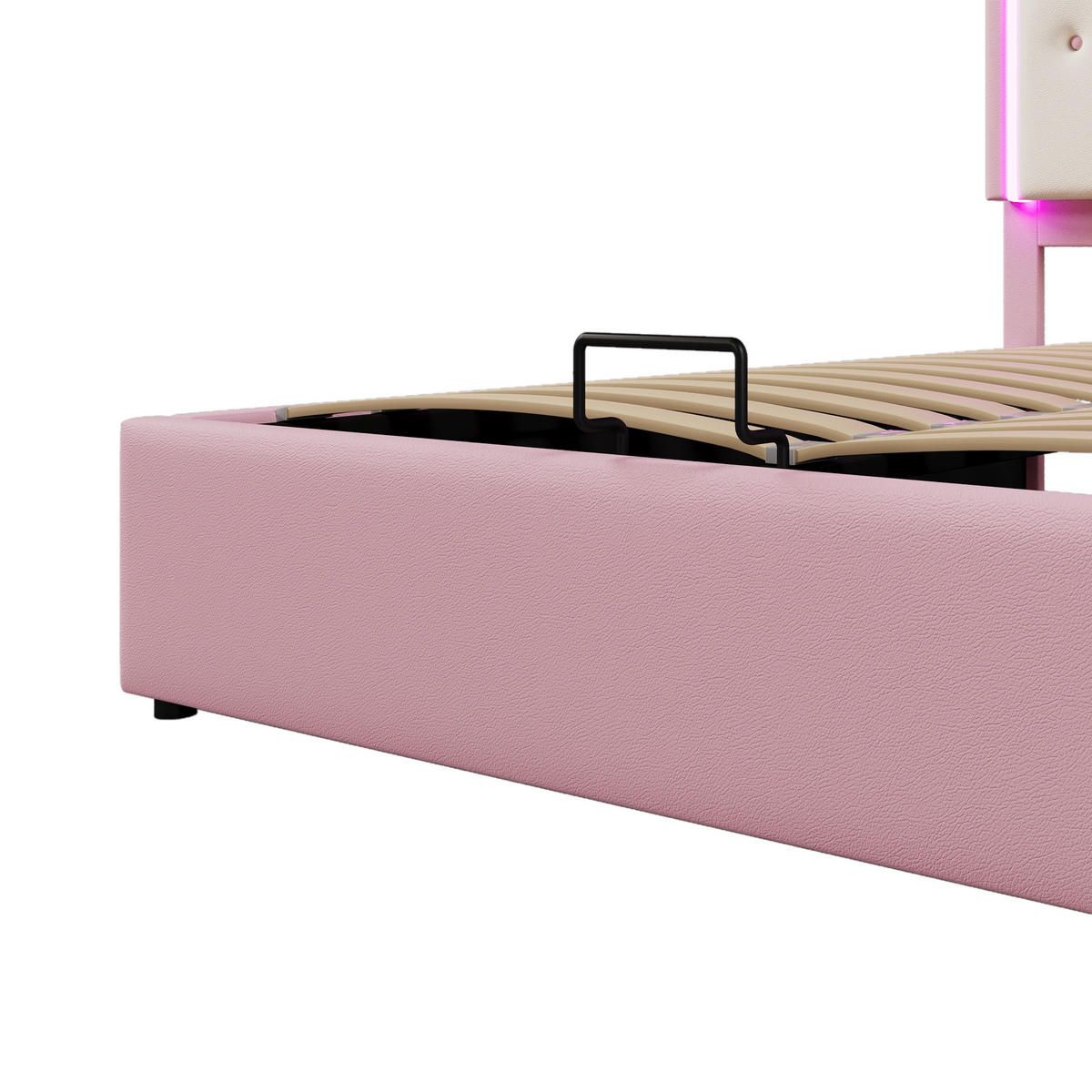 STAURAUMBETT 140/200 cm DE-04643, mit LED, Hydraulik und Kronprinzessinnen-Form in Rosa - Pink, Holzwerkstoff/Metall (140/200cm) - ComfortXL