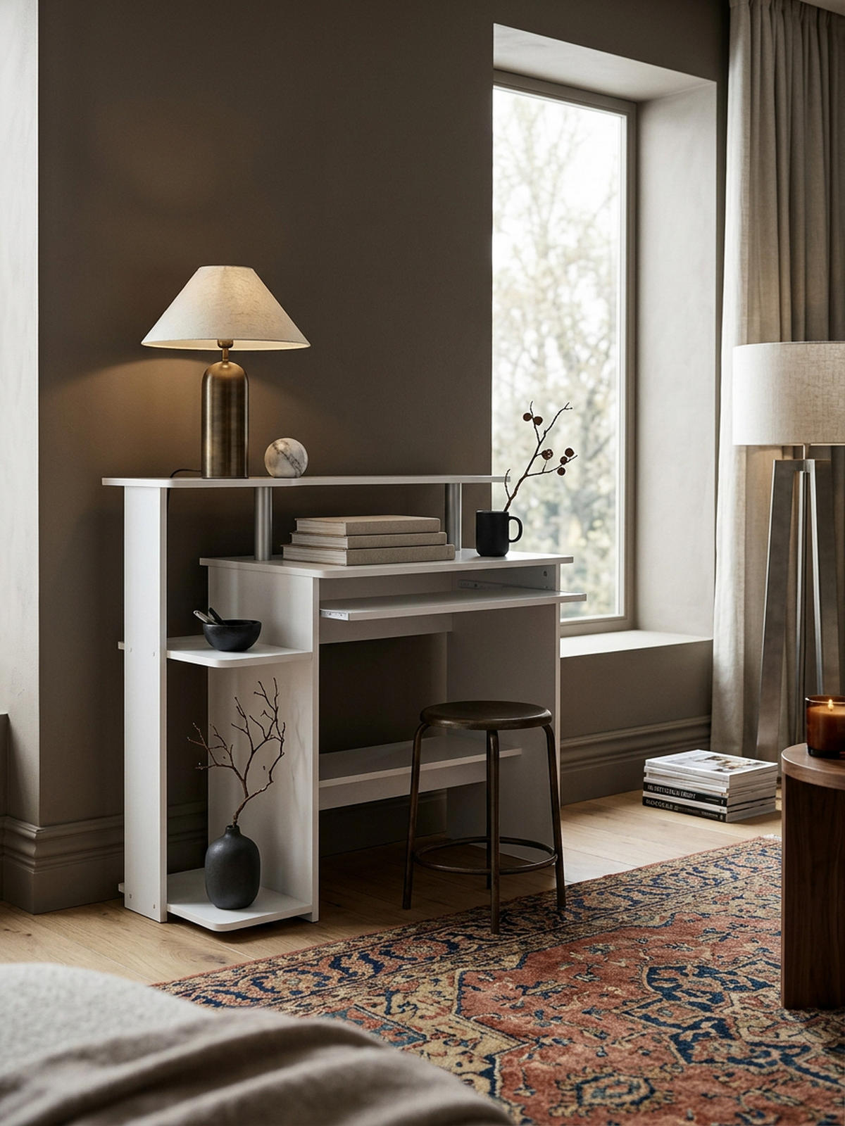 SCHREIBTISCH – Weiß, Tastaturauszug, Stauraum, zeitloses Design - Weiß, Holz (48/94/90cm) - KADIMA DESIGN