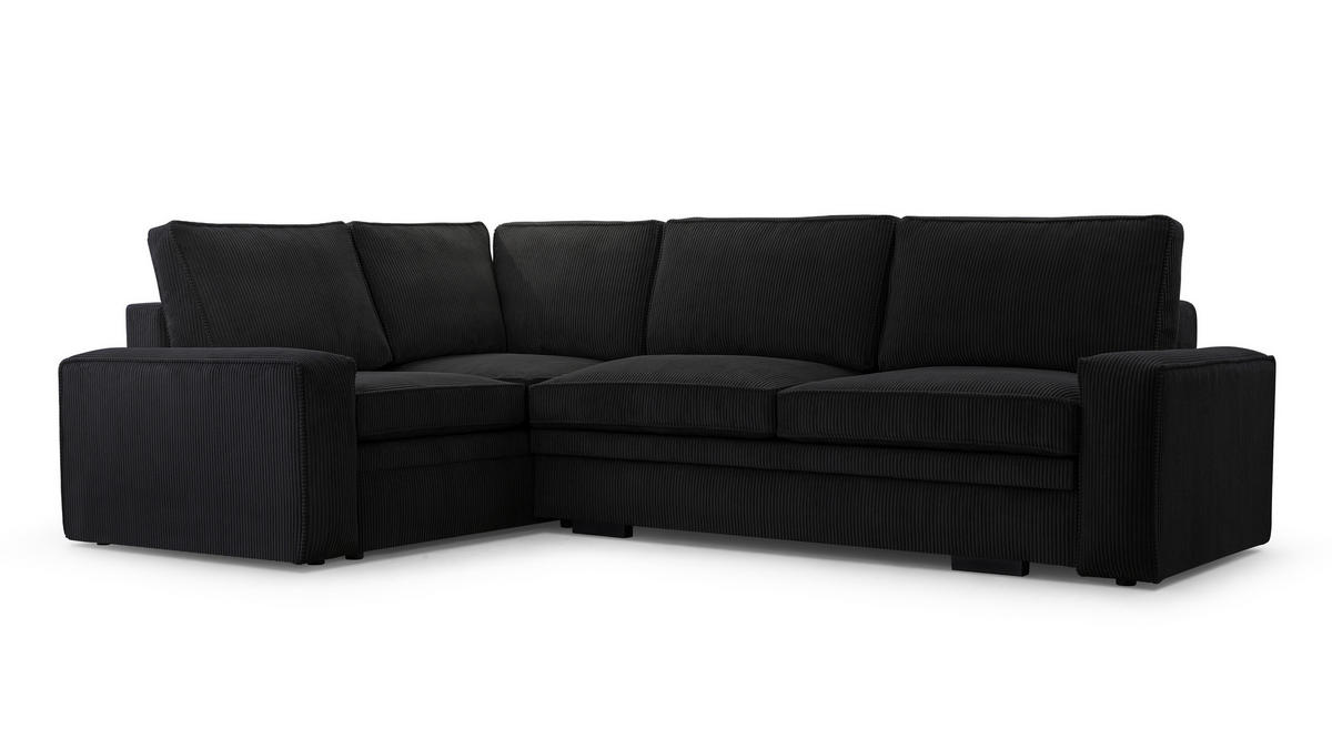 ECKSOFA L Form Treville Schwarz 296/196/94 cm –Links, mit Bettkasten und Schlaffunktion - Schwarz, Kunststoff/Textil (196/296cm) - AX Living