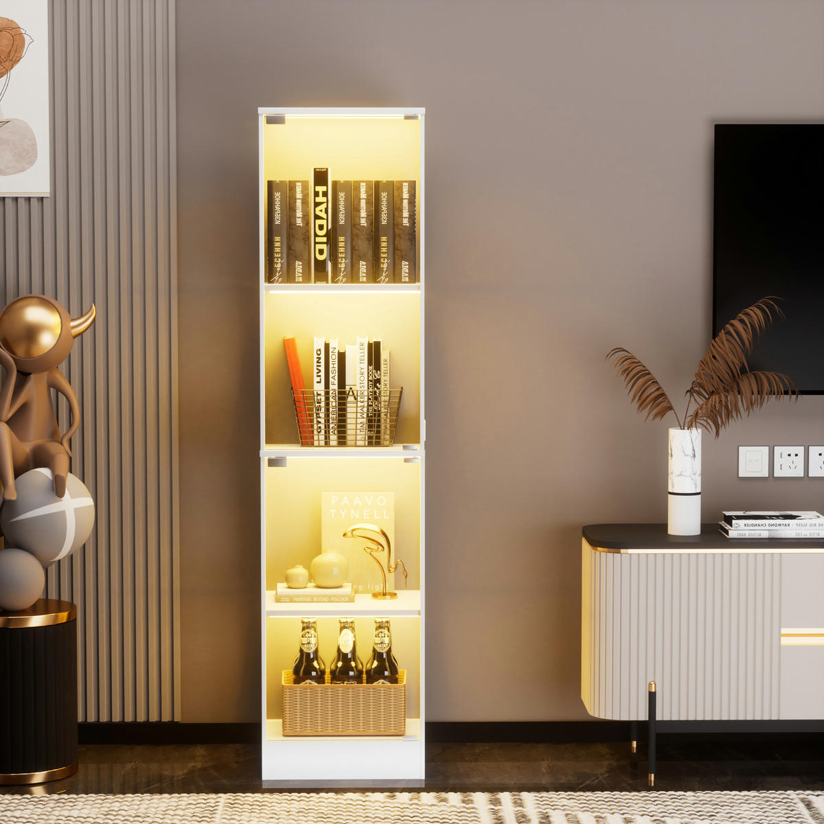 VITRINE mit LED-Beleuchtung 40 x 35 x 165 cm - Weiß - Weiß, Kunststoff (35/165/40cm) - KOMHTOM