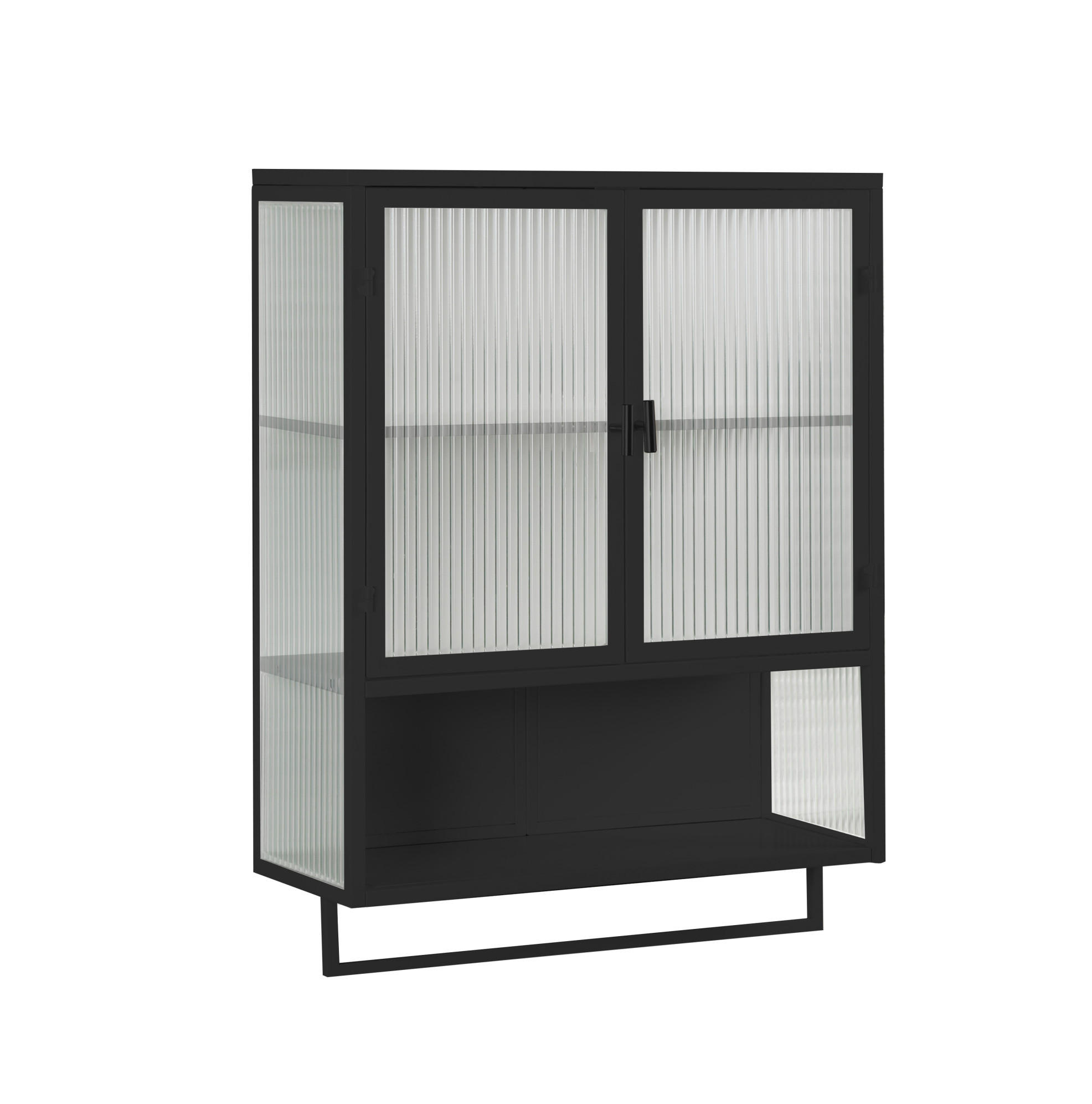 KÜCHENOBERSCHRANK 60/23/78 cm mit Glasfront, 2 Türen und offener Ablage in Schwarz - Schwarz, Glas (60/78/23cm) - BEAOK