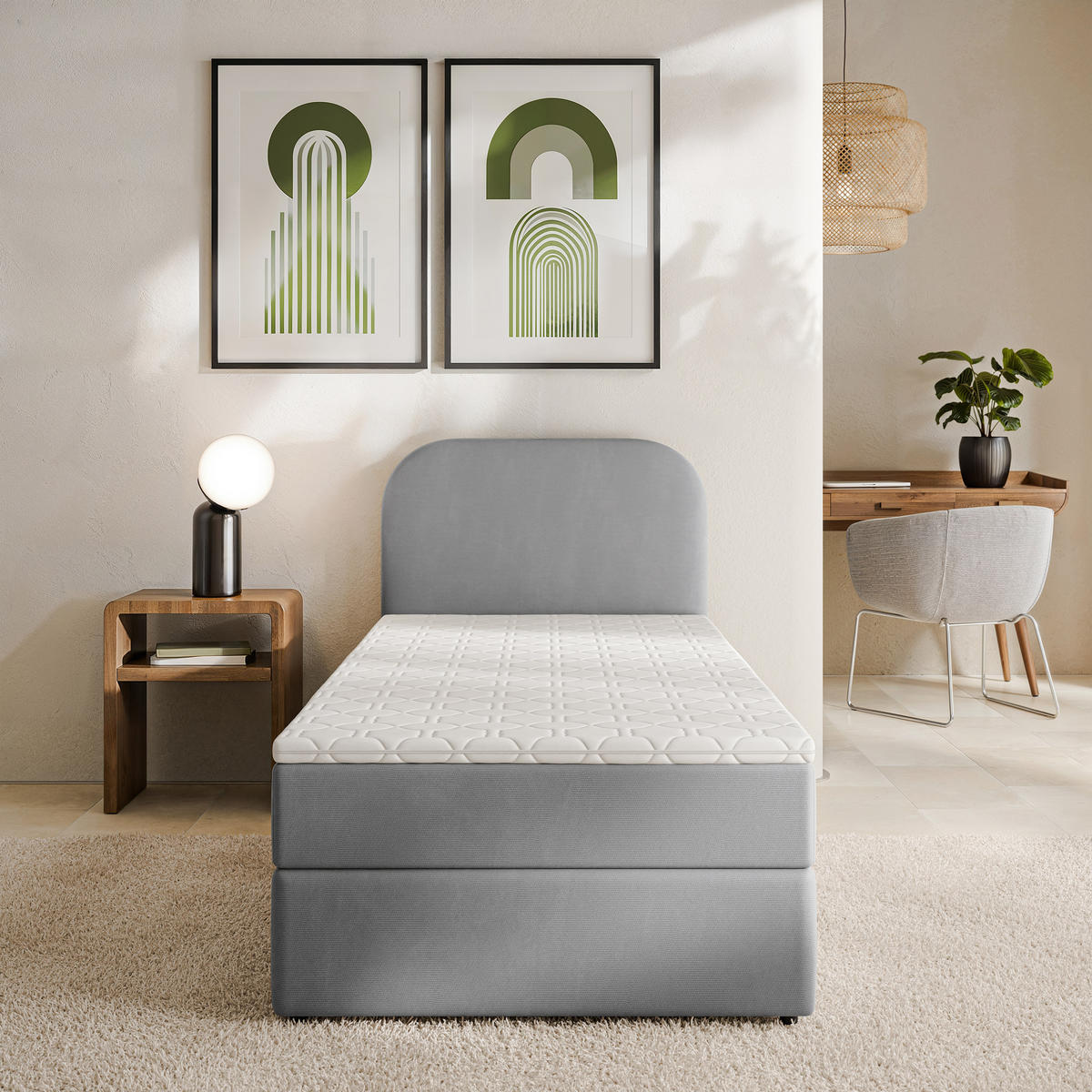 AMERICKÁ POSTEL CERIA 80x200 cm, s matrací a úložným prostorem, KRONOS 15, Grau - šedá, kompozitní dřevo/textil (80/200cm) - MASSENO