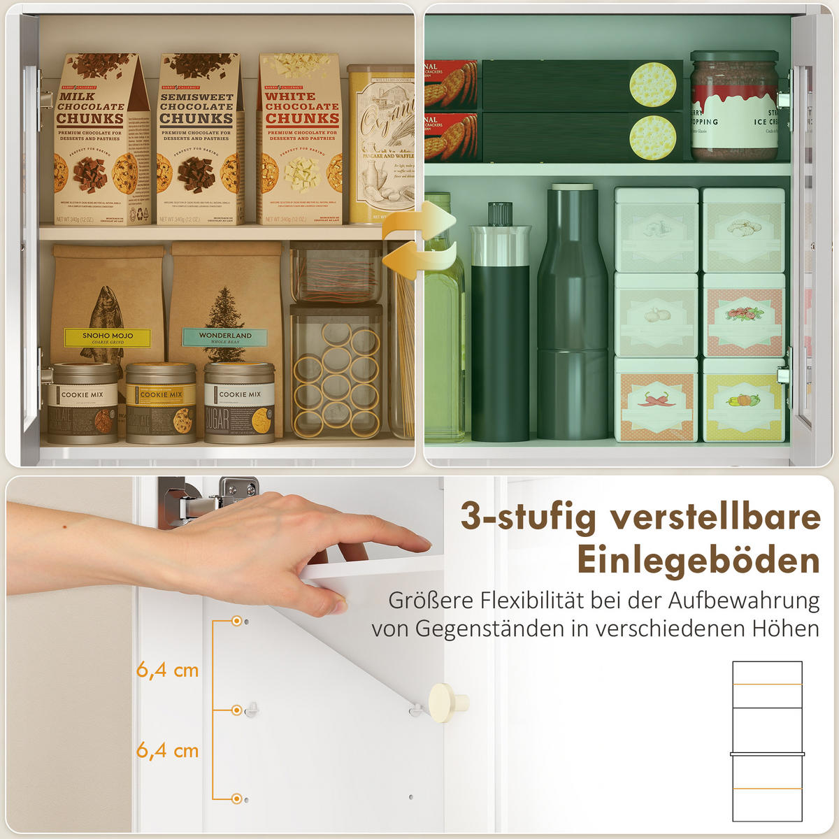 KÜCHENSCHRANK Buffetschrank mit Arbeitsplatte verstellbaren Regalen Türen Weiß - Goldfarben/Weiß, Holzwerkstoff/Metall (38/170/68cm) - HOMCOM