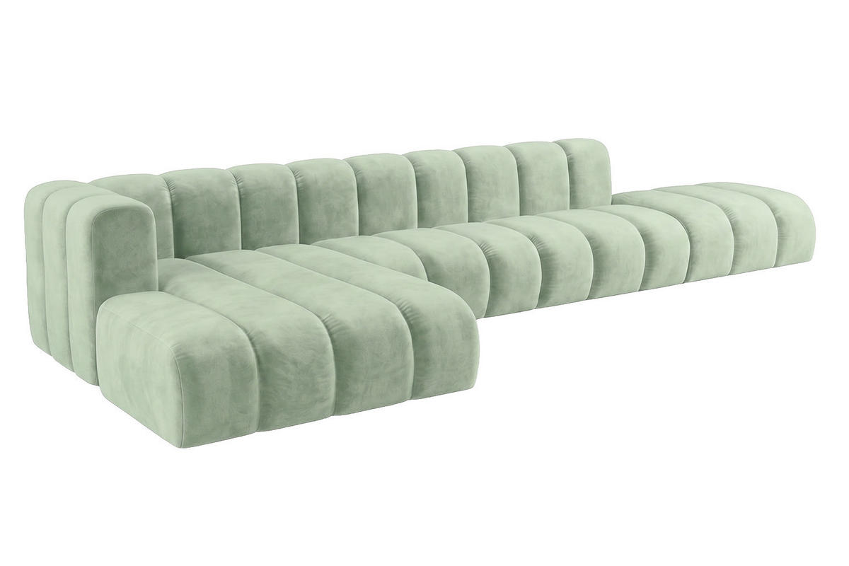 ECKSOFA Modulares In L-Form Mit Hocker, Velvet-Stoff Riviera, Mintz, Links, GRAND - Mintgrün, Holz (386/179cm) - Kaiser Möbel