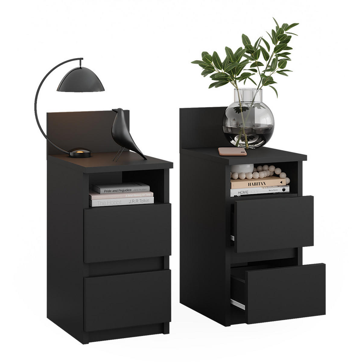 NACHTTISCH Monty Schwarz 25 x 59.1 cm 2er Set - Schwarz, Holzwerkstoff (25/59.1/32.3cm) - Vicco